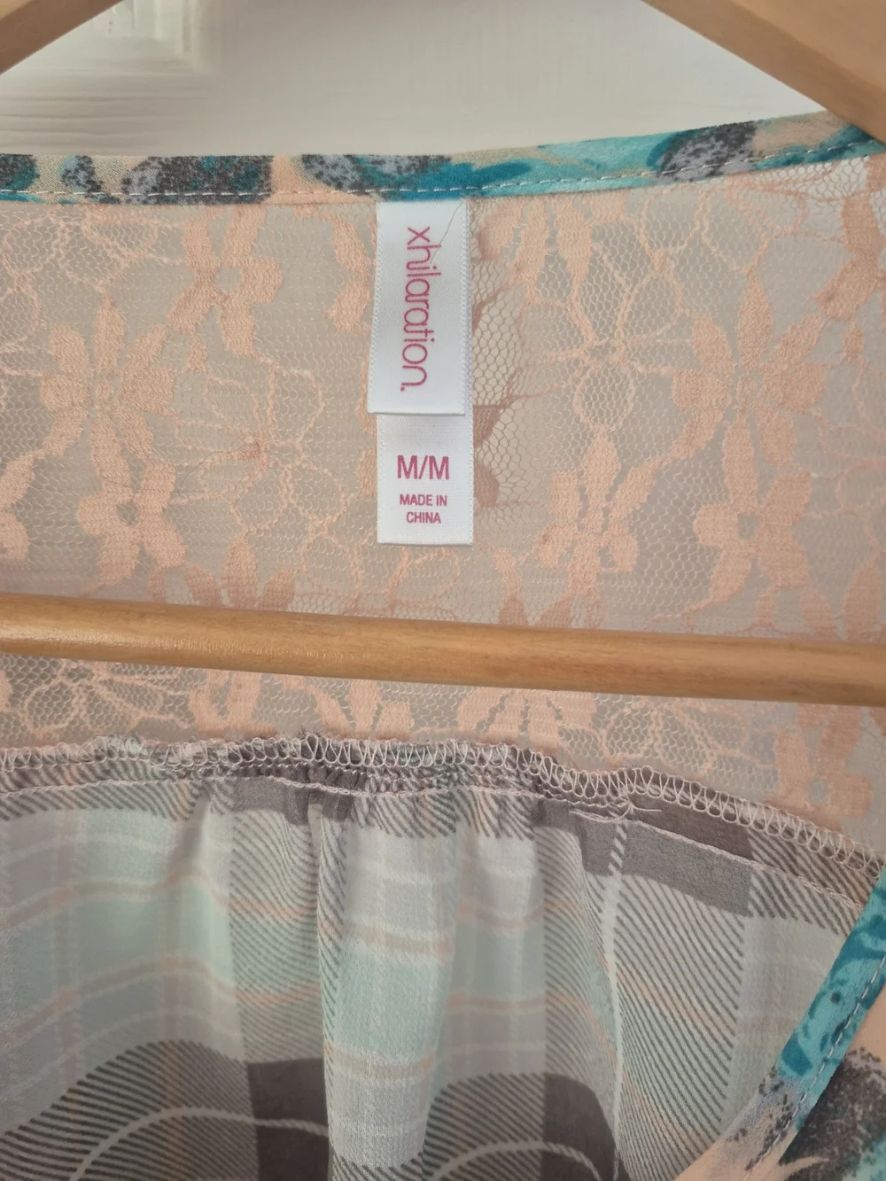 Xhilaration Floral Dress Medium Peach Teal Sleeveless Fit Flare Lace Back - Picture 2 of 6